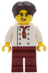 Tudor House Chef - White Torso with 8 Buttons, Dark Red Legs, Dark Brown Hair Wavy (twn513)