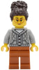 Tudor House Inn Owner - Light Bluish Gray Knit Cable Cardigan Sweater, Dark Orange Legs, Dark Brown Coiled Hair with Bun (twn514)