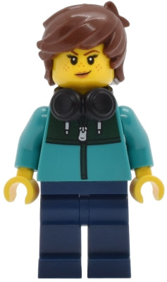 Tudor House Resident - Dark Turquoise Jacket with Dark Green Panel, Dark Blue Legs, Reddish Brown Hair Tousled, Black Headphones (twn516)